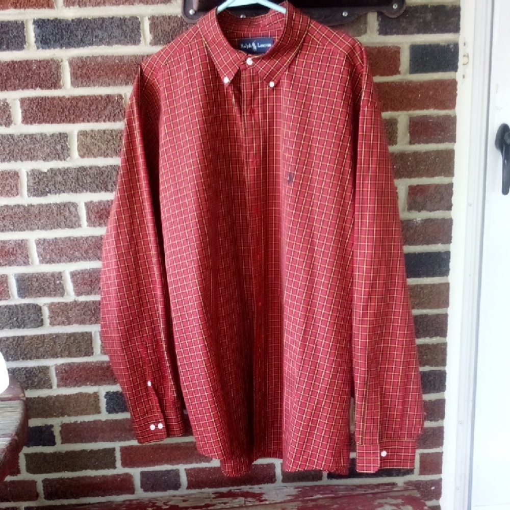 Ralph Lauren Cotton Red Plaid dress Shirt Mens XxxL 59 Chest EUC